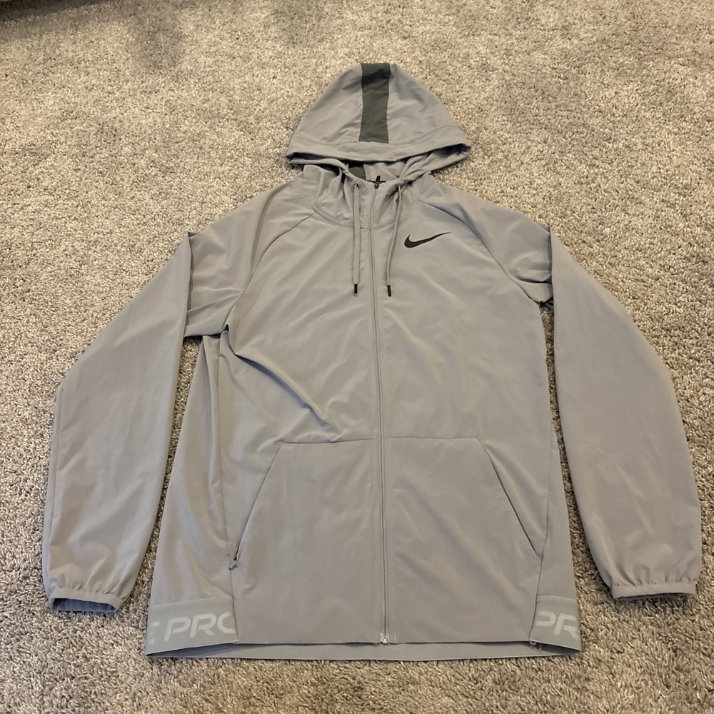 Men's Small Nike Pro Dri Fit Flex Vent Full Zip Hooded Jacket Gray DM5946
